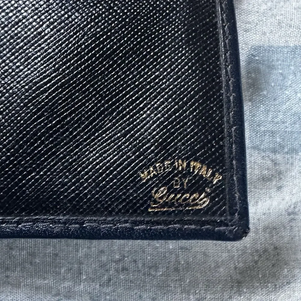Gucci Vintage GG Canvas Dark blue Leather Bifold Wallet Vintage Italy "7 x 3.5" - Picture 4 of 16